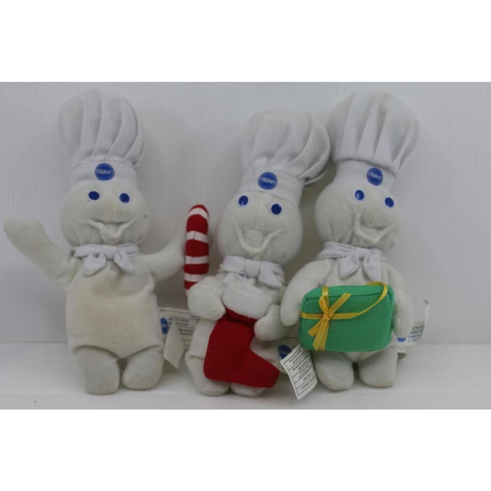 Lot of 3 Vintage 1990s Pillsbury Doughboy Plush Christmas – As Is
